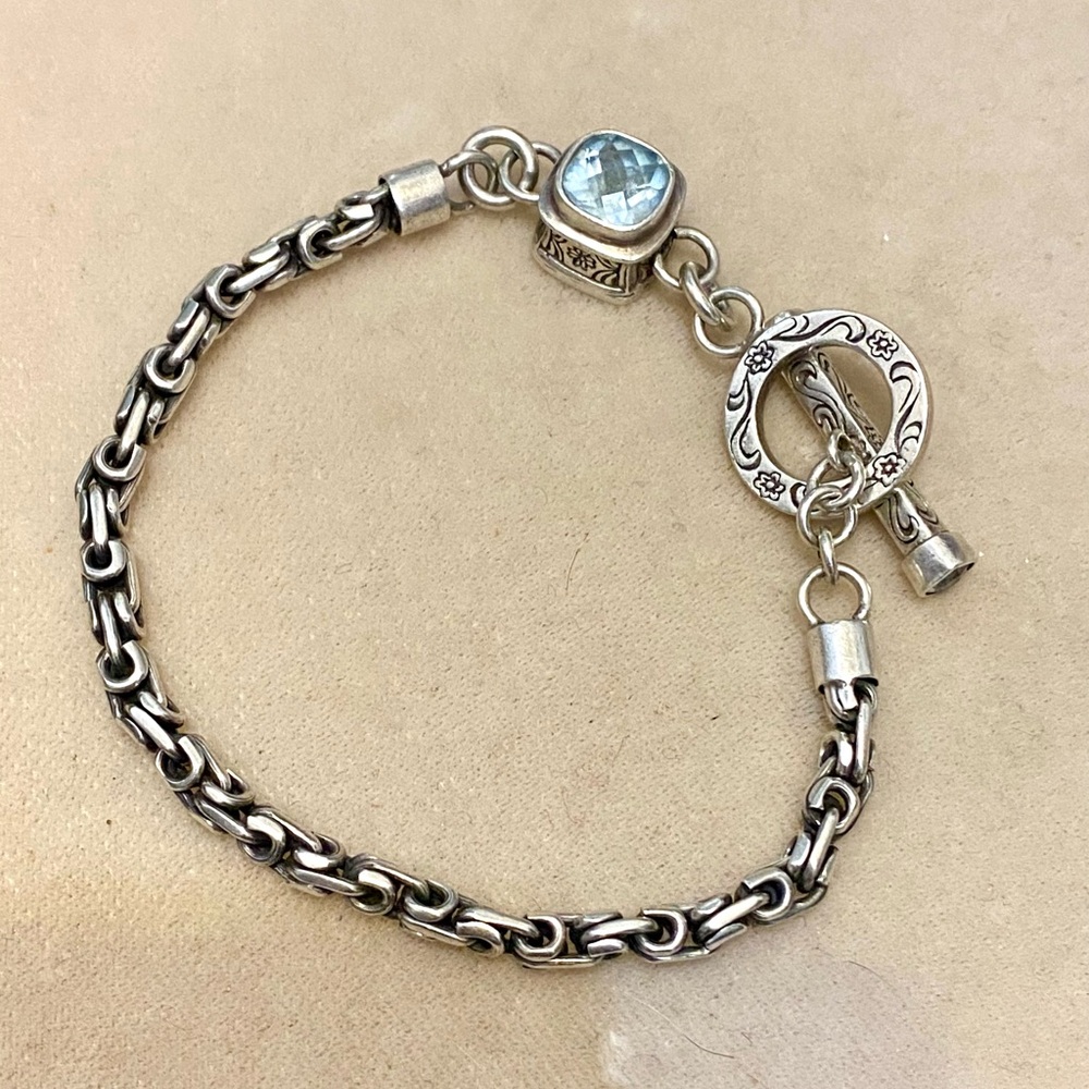 Sterling Silver Sara Blaine Bali Style Blue Topaz Bracelet 925